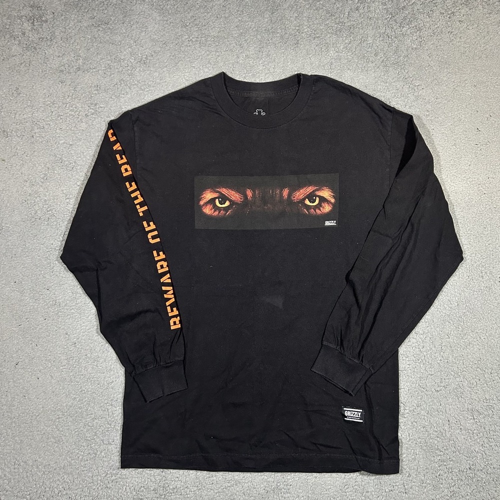 Grizzly Beware the Bear Sweatshirt Mens Large Black Long Sleeve Crewneck #2232